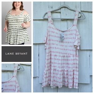 Lane Bryant Pink Tie Dye Cold Shoulder Tiered Tank Tunic Top Plus Size 14/16‎